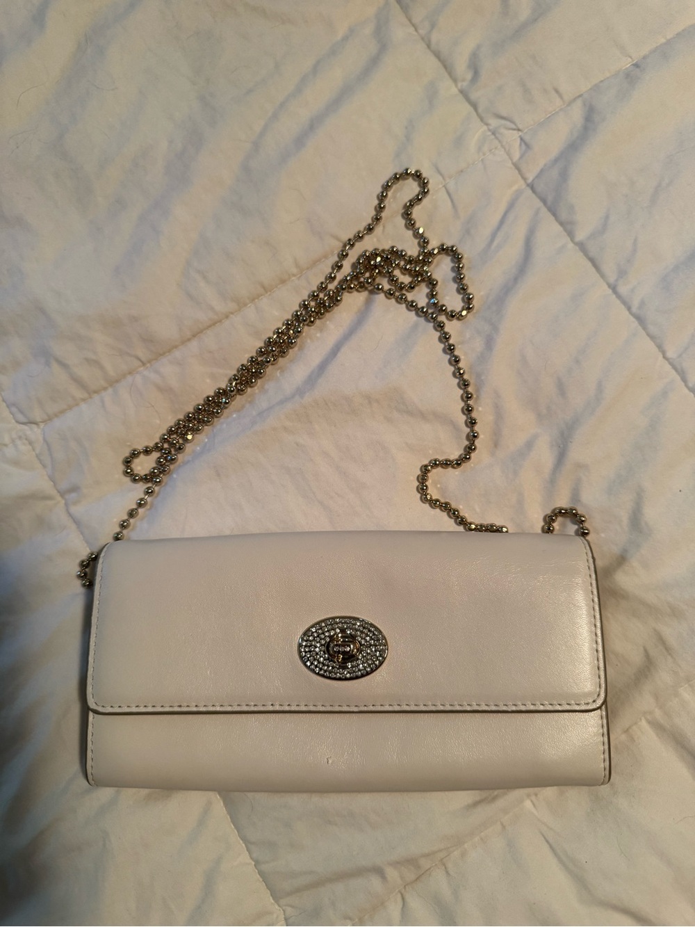 Women's Cream Leather Chain Crossbody Bag